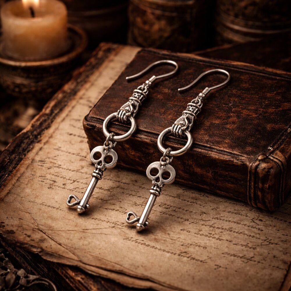 Oathkeeper Relics™ Skeleton Key Earrings | Gothic | 925 Sterling Silver Hooks